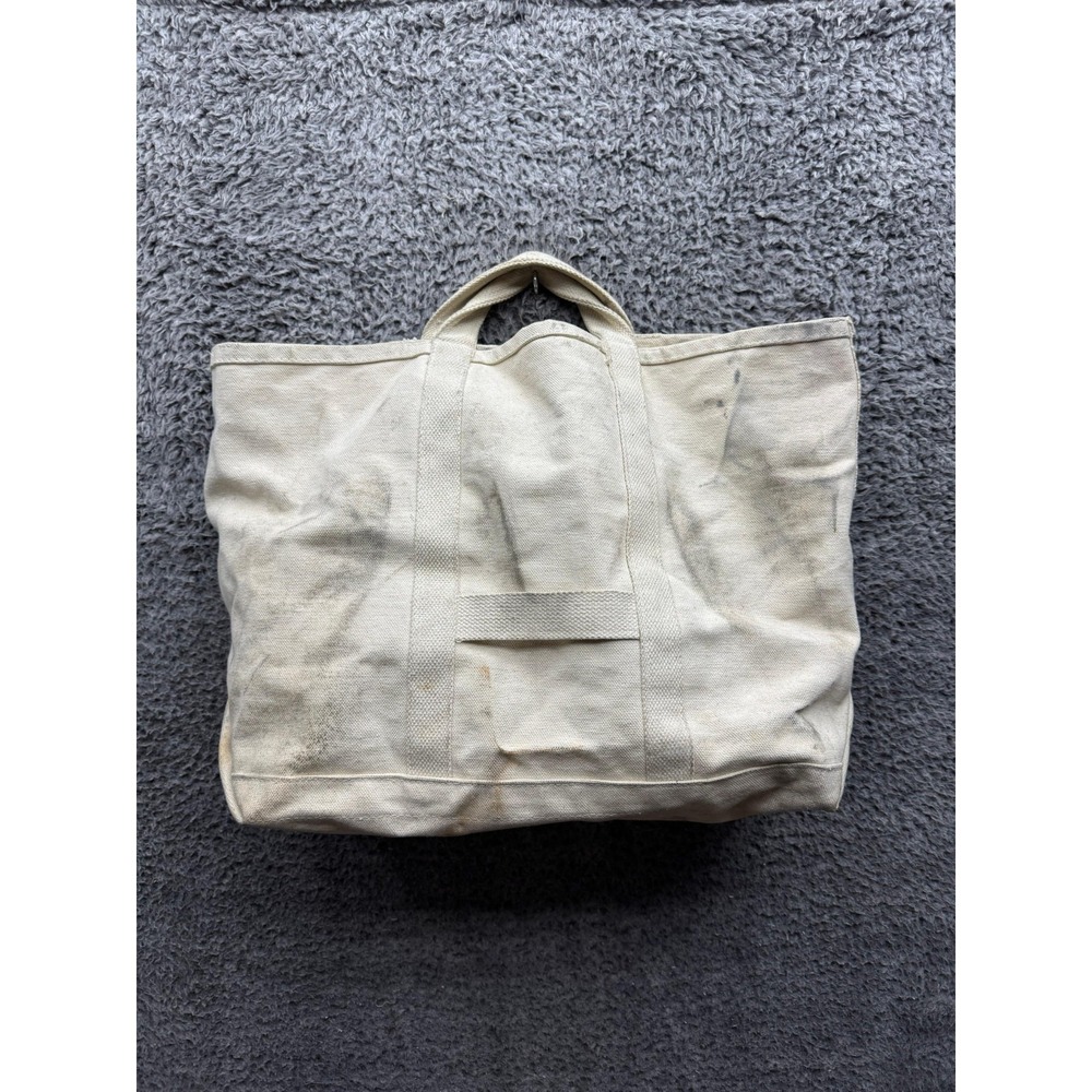 Vintage 70s 80s Linesmen Cotton Canvas Tool Utility Tote Bag Ivory 21 x 15 - Picture 2 of 13